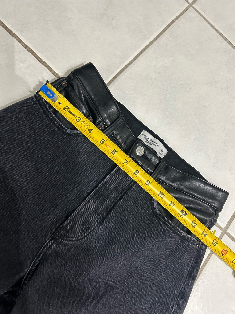 Women’s Black Wide-Leg Jeans with Faux Leather Trim - Picture 2 of 9